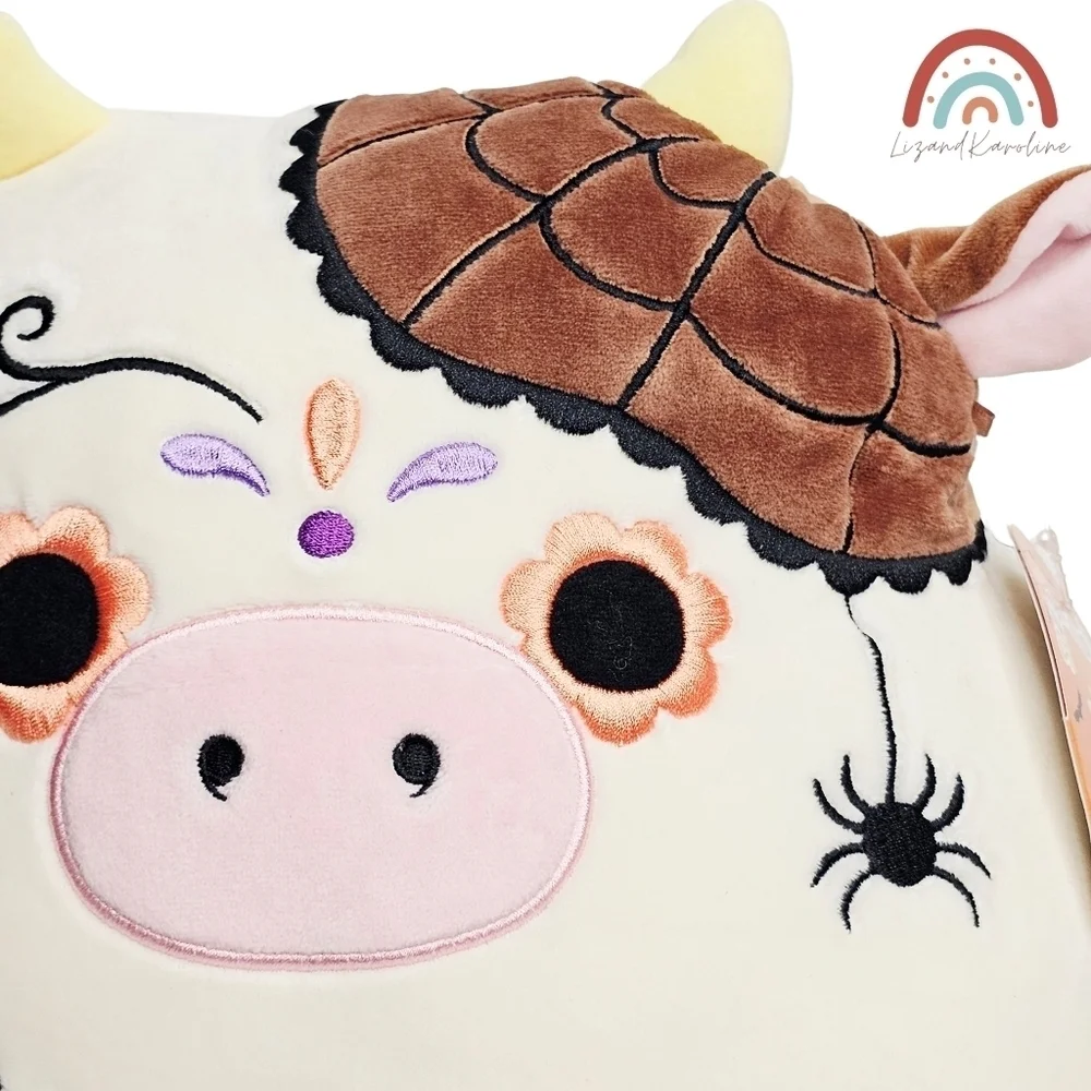 New! Squishmallows Ronnie Cow Plush with Spider Sugar Skull